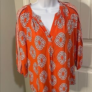 crown & ivy Orange Printed V-Neck Tunic Top